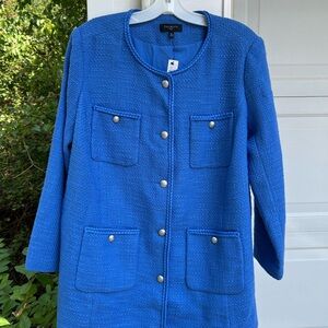 NWT Talbots Gorgeous Blue Pocket Front Braid Trim Lined Coat